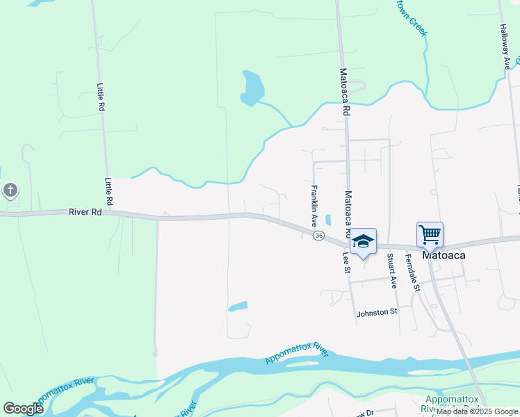 map of restaurants, bars, coffee shops, grocery stores, and more near 6912 River Road in Petersburg