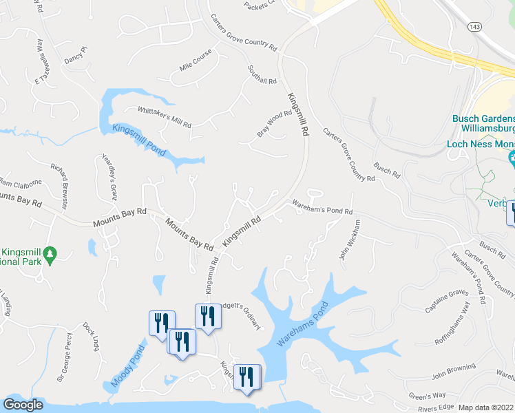 map of restaurants, bars, coffee shops, grocery stores, and more near 16 Winster Fax in Williamsburg