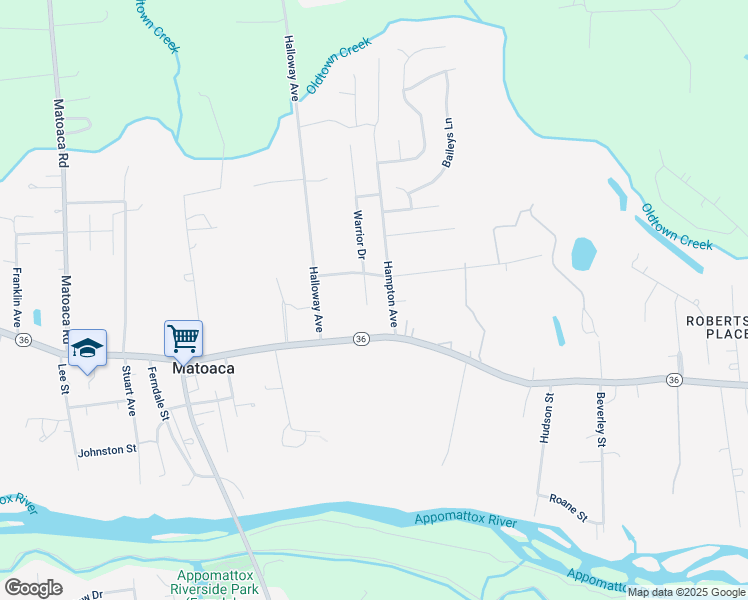 map of restaurants, bars, coffee shops, grocery stores, and more near 21413 Warrior Drive in Petersburg