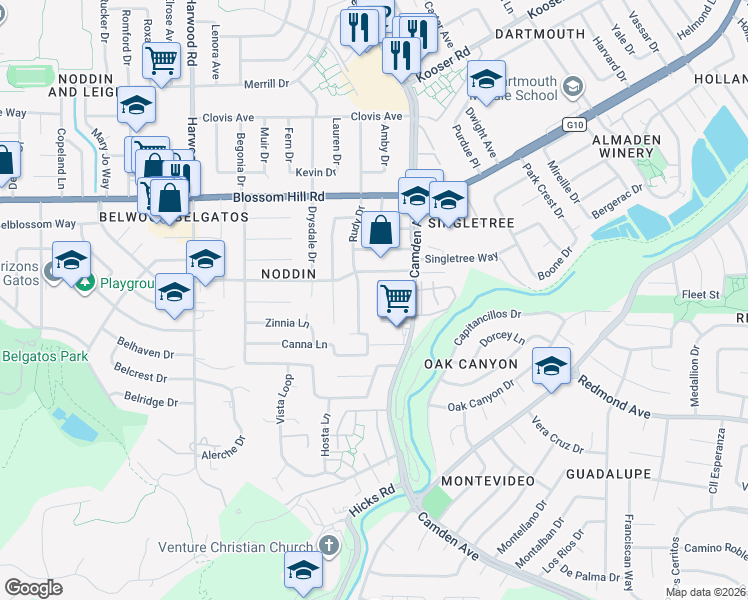 map of restaurants, bars, coffee shops, grocery stores, and more near 5767 Preston Drive in San Jose