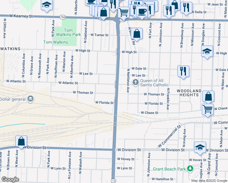 map of restaurants, bars, coffee shops, grocery stores, and more near 1608 West Atlantic Street in Springfield