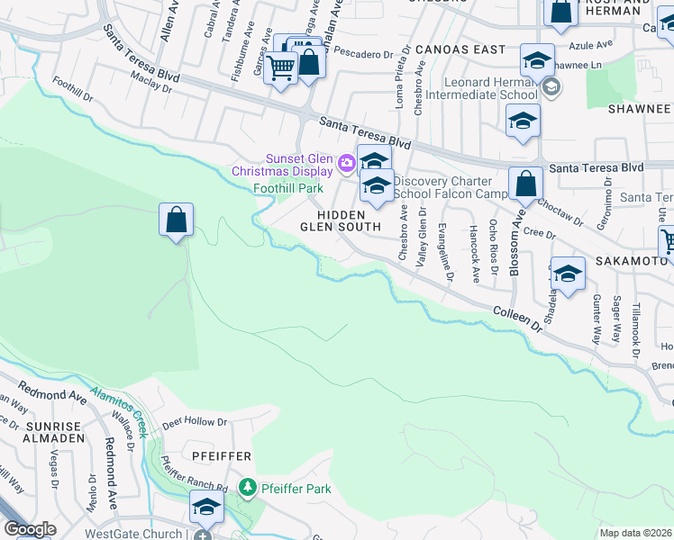 map of restaurants, bars, coffee shops, grocery stores, and more near 6216 Glendora Court in San Jose