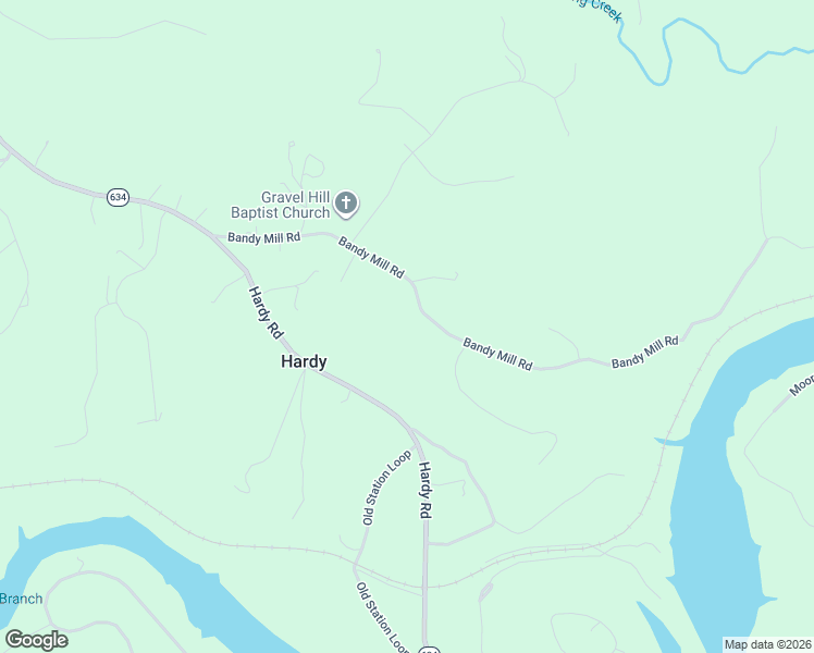 map of restaurants, bars, coffee shops, grocery stores, and more near 1525 Bandy Mill Road in Hardy