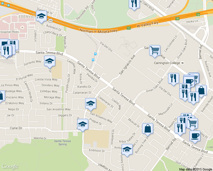 map of restaurants, bars, coffee shops, grocery stores, and more near in San Jose