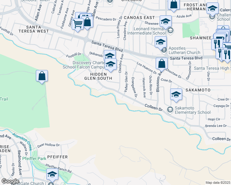 map of restaurants, bars, coffee shops, grocery stores, and more near 796 Colleen Drive in San Jose