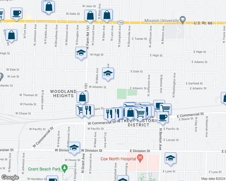 map of restaurants, bars, coffee shops, grocery stores, and more near 408 West Atlantic Street in Springfield