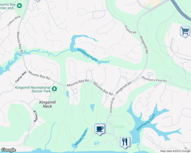 map of restaurants, bars, coffee shops, grocery stores, and more near 215 Archer's Mead in Williamsburg