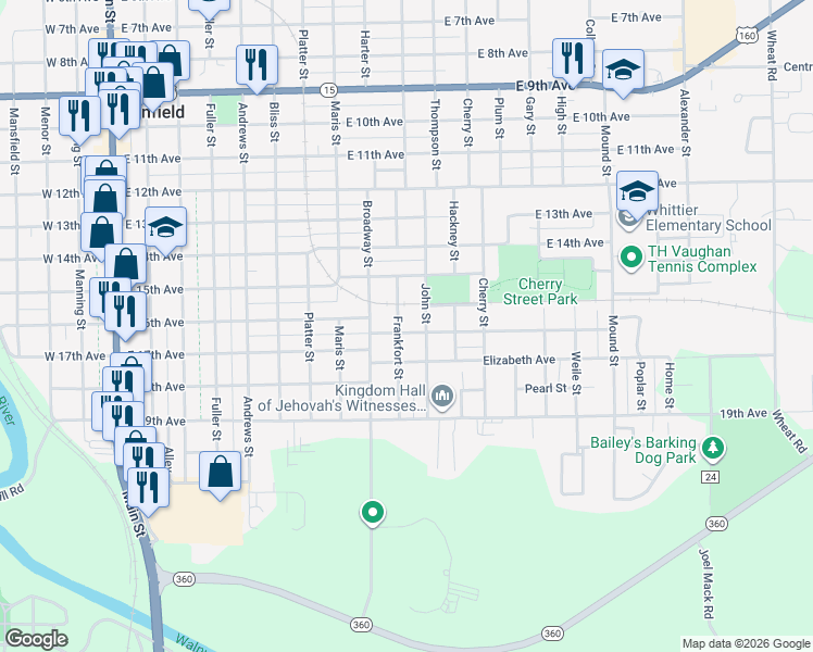 map of restaurants, bars, coffee shops, grocery stores, and more near 1012 Ann Street in Winfield