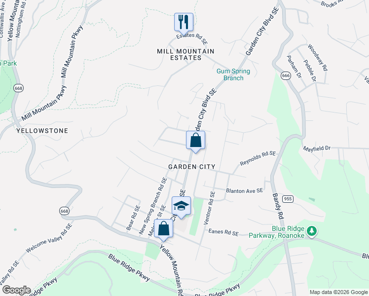map of restaurants, bars, coffee shops, grocery stores, and more near 1213 Victory Rd SE in Roanoke
