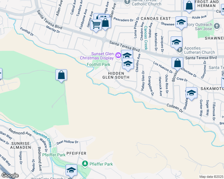 map of restaurants, bars, coffee shops, grocery stores, and more near 6219 Glendora Court in San Jose