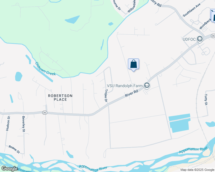 map of restaurants, bars, coffee shops, grocery stores, and more near 21313 Trojan Drive in Petersburg