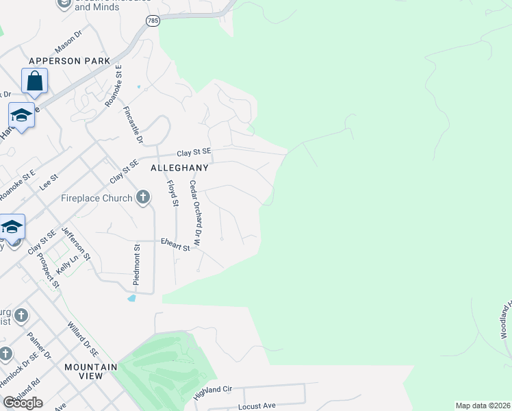 map of restaurants, bars, coffee shops, grocery stores, and more near 1224 Brockton Street in Blacksburg