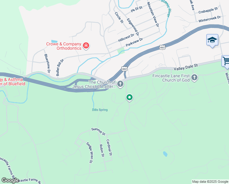 map of restaurants, bars, coffee shops, grocery stores, and more near 16 Sedgewood Drive in Bluefield