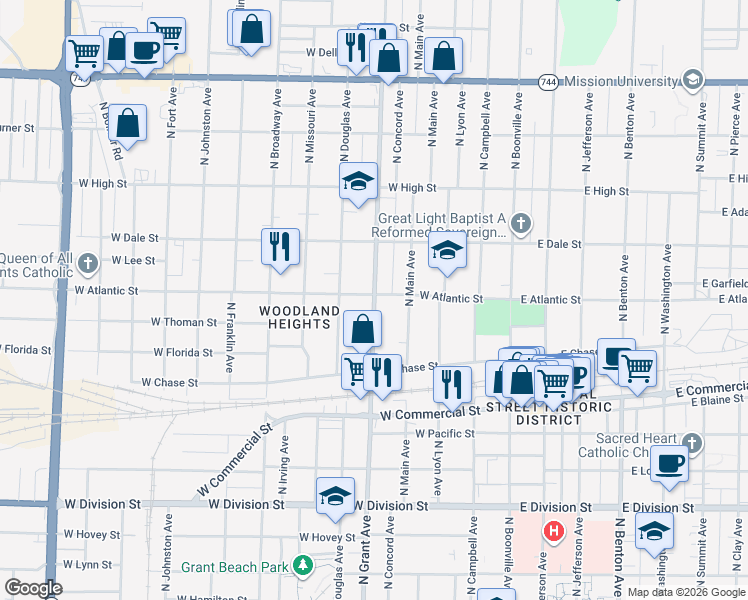 map of restaurants, bars, coffee shops, grocery stores, and more near 1992 North Farm Road 151 in Springfield