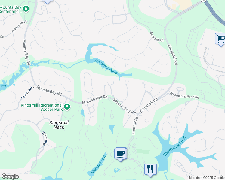 map of restaurants, bars, coffee shops, grocery stores, and more near 215 Archer's Mead in Williamsburg