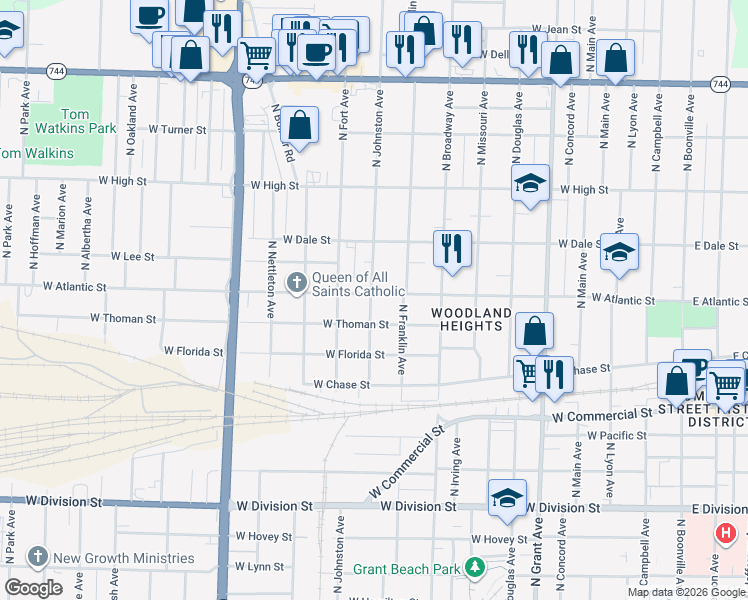 map of restaurants, bars, coffee shops, grocery stores, and more near 1200 West Atlantic Street in Springfield
