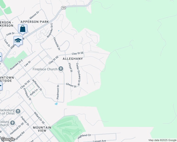 map of restaurants, bars, coffee shops, grocery stores, and more near 604 Gigi Dr in Blacksburg