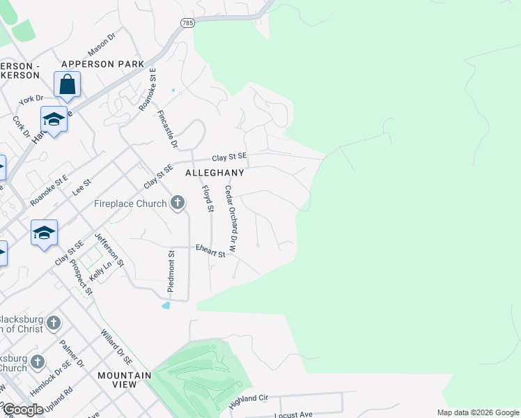 map of restaurants, bars, coffee shops, grocery stores, and more near 604 Gigi Dr in Blacksburg
