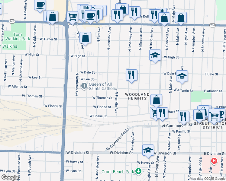 map of restaurants, bars, coffee shops, grocery stores, and more near 1110 West Atlantic Street in Springfield