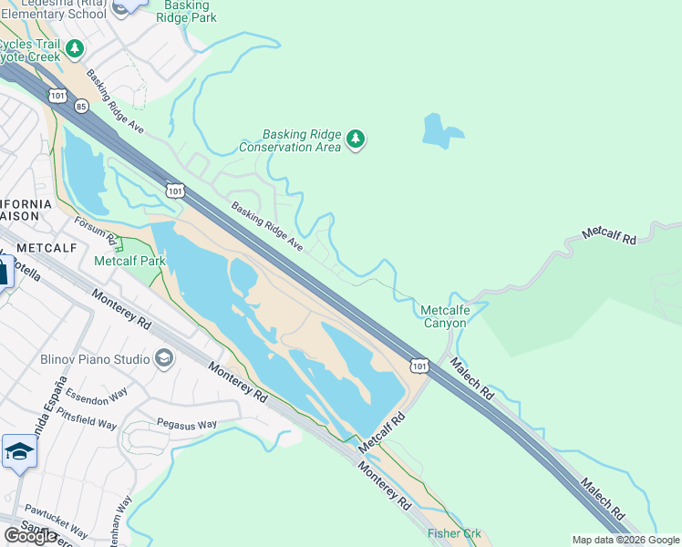 map of restaurants, bars, coffee shops, grocery stores, and more near 7394 Basking Ridge Avenue in San Jose
