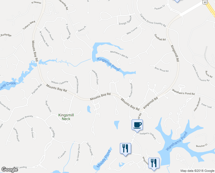 map of restaurants, bars, coffee shops, grocery stores, and more near 259 Archer's Mead in Williamsburg