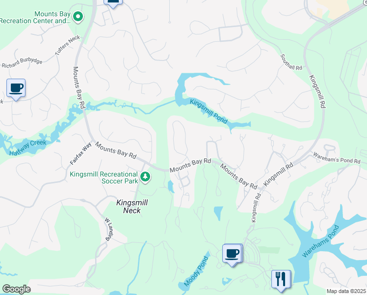 map of restaurants, bars, coffee shops, grocery stores, and more near 16-36 Yeardley's Grant in Williamsburg