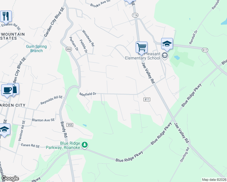 map of restaurants, bars, coffee shops, grocery stores, and more near 1909 County Road 659 in Roanoke