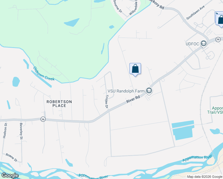 map of restaurants, bars, coffee shops, grocery stores, and more near 21317 Trojan Drive in Petersburg
