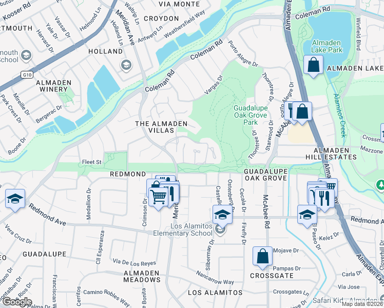 map of restaurants, bars, coffee shops, grocery stores, and more near 5993 Post Oak Circle in San Jose
