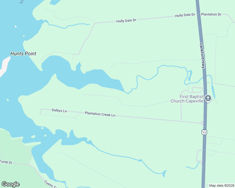 map of restaurants, bars, coffee shops, grocery stores, and more near 2464 Plantation Creek Lane in Cape Charles