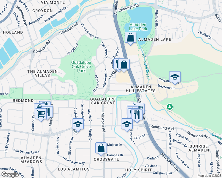 map of restaurants, bars, coffee shops, grocery stores, and more near 1164 Rhinecastle Way in San Jose