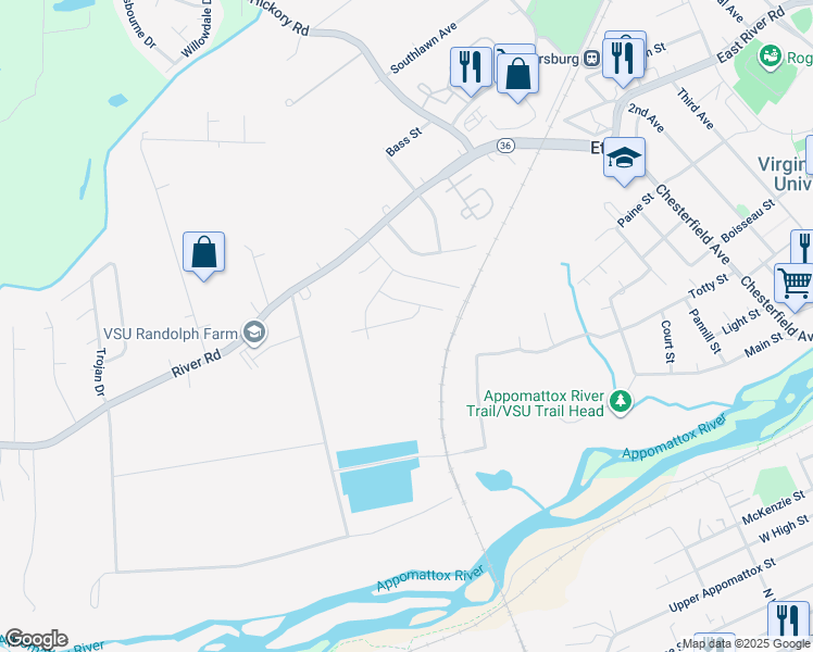 map of restaurants, bars, coffee shops, grocery stores, and more near 20809 Shaker Drive in Petersburg