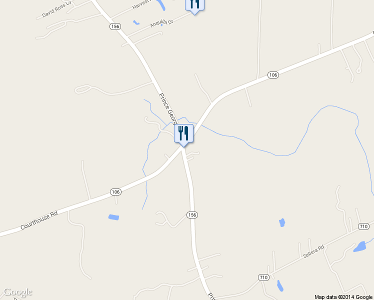 map of restaurants, bars, coffee shops, grocery stores, and more near 5801 Prince George Drive in Prince George