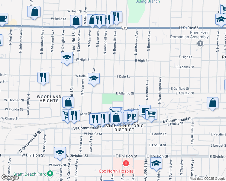 map of restaurants, bars, coffee shops, grocery stores, and more near 2009 North Boonville Avenue in Springfield
