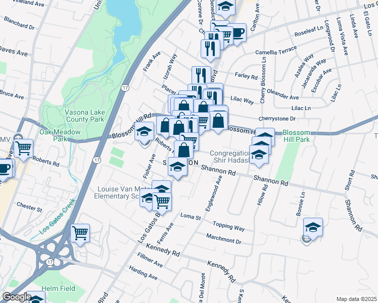 map of restaurants, bars, coffee shops, grocery stores, and more near in Los Gatos