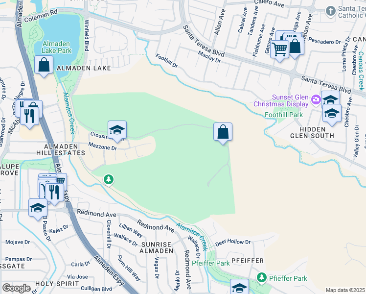 map of restaurants, bars, coffee shops, grocery stores, and more near 1000 Old Quarry Road in San Jose
