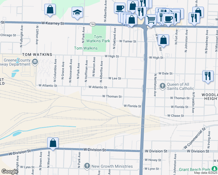 map of restaurants, bars, coffee shops, grocery stores, and more near 1927 West Thoman Street in Springfield