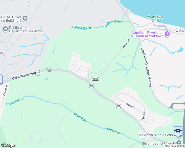 map of restaurants, bars, coffee shops, grocery stores, and more near 102 Alanna Court in Yorktown