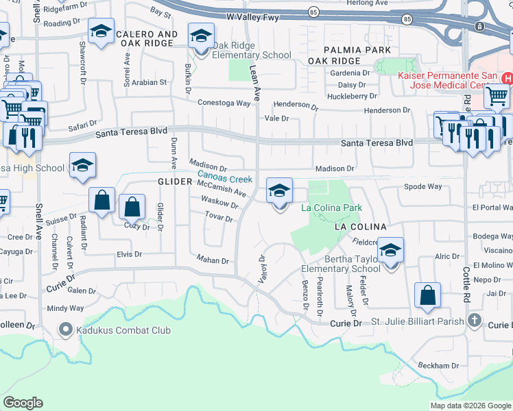 map of restaurants, bars, coffee shops, grocery stores, and more near 446 Allegan Circle in San Jose