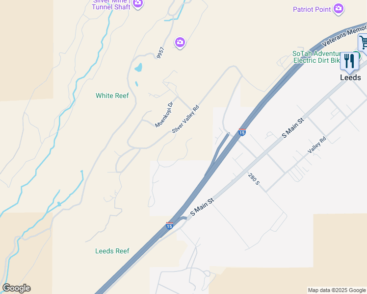 map of restaurants, bars, coffee shops, grocery stores, and more near 190 West Shinarump Circle in Leeds