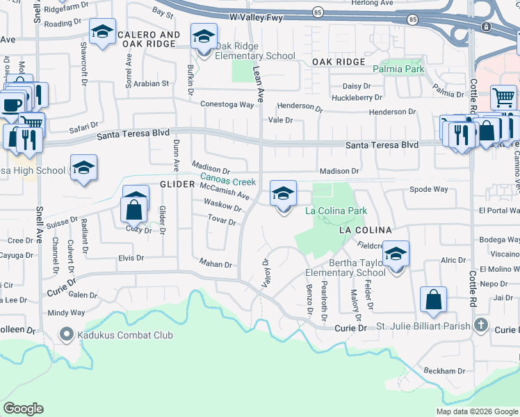 map of restaurants, bars, coffee shops, grocery stores, and more near 446 Allegan Circle in San Jose