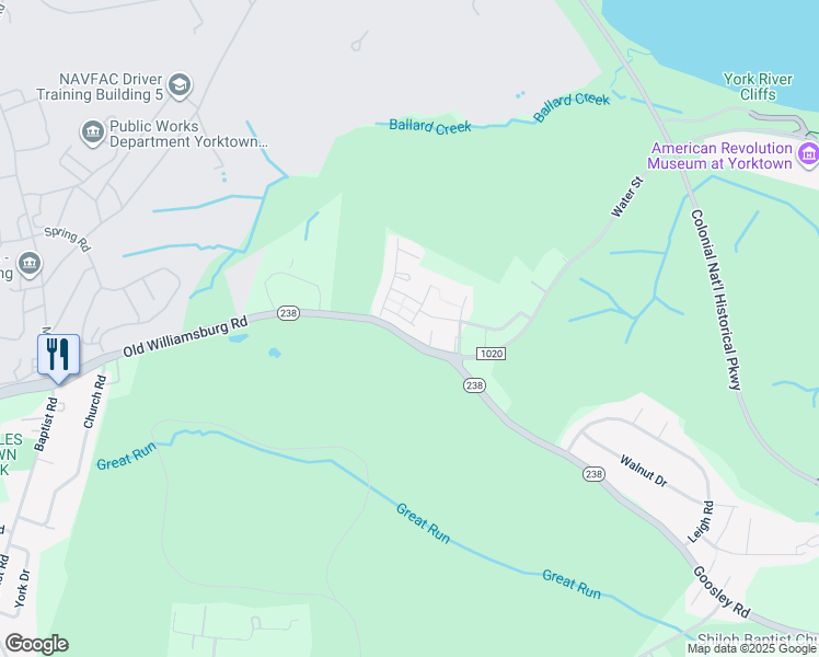 map of restaurants, bars, coffee shops, grocery stores, and more near 105 Brock Street in Yorktown