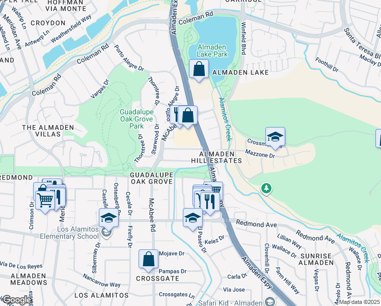 map of restaurants, bars, coffee shops, grocery stores, and more near 1118 Zinfandel Way in San Jose