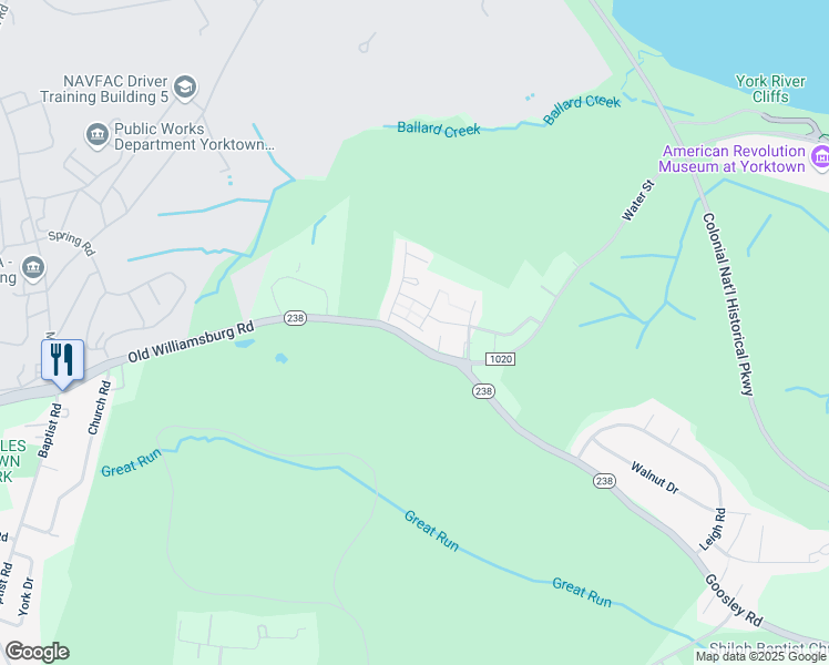 map of restaurants, bars, coffee shops, grocery stores, and more near 109 Brock Street in Yorktown