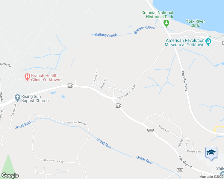 map of restaurants, bars, coffee shops, grocery stores, and more near 303 Daniels Drive in Yorktown
