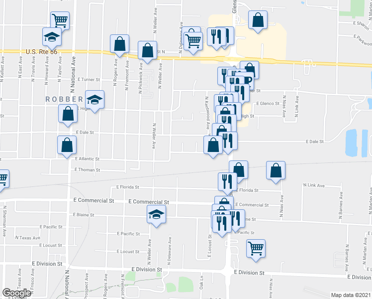 map of restaurants, bars, coffee shops, grocery stores, and more near 2015 North Fairway Avenue in Springfield