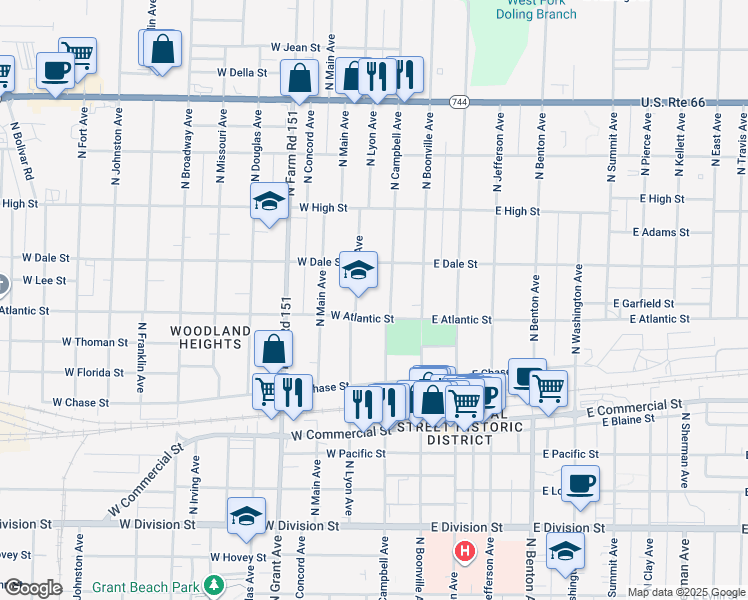 map of restaurants, bars, coffee shops, grocery stores, and more near 2000 North Lyon Avenue in Springfield