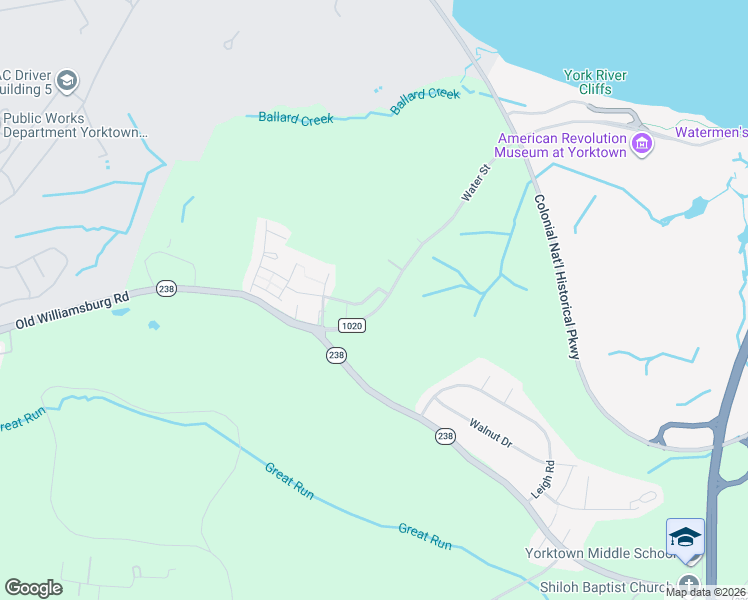 map of restaurants, bars, coffee shops, grocery stores, and more near 109 Daniels Drive in Yorktown
