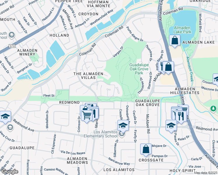 map of restaurants, bars, coffee shops, grocery stores, and more near 5941 Fiddletown Place in San Jose