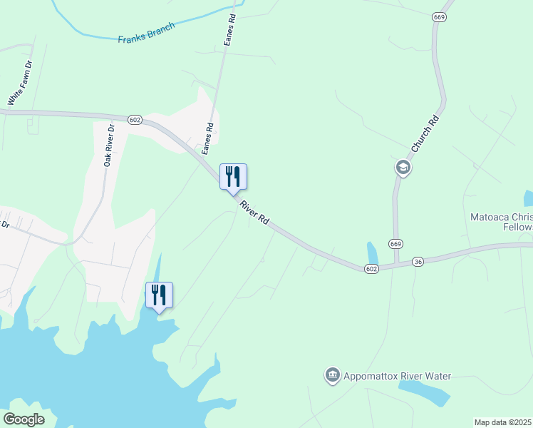 map of restaurants, bars, coffee shops, grocery stores, and more near 8516 River Road in Petersburg